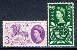 1960 Great Britain Set Of 2 MNH(**) Stamps General Post Office Scott 375-76 - Unused Stamps