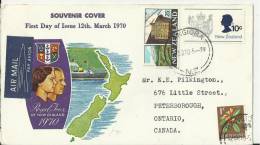 NEW ZEALAND 1970 – FDC ROYAL TOUR OF N.ZEALAND MARCH 12, 1970 ADDR. TO PETERSBOROUGH-ONT-CANADA  W 3  STS OF 1(KARAKA)-1 - FDC