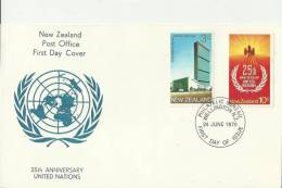 NEW ZEALAND 1970 – FDC 25 YEARS OF THE UNITED NATIONS   W 2  STS OF 3 - 10  C  POSTM. WELLINGTON   JUN 24 RE1066 - FDC