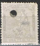 Sello 1 Pta Alegoria España 1873, Perforado Telegrafico, Num 138aT º - Usados