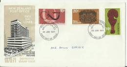 NEW ZEALAND 1971 – FDC DEFINITIVE SERIE - MAORI WORKMANSHIP (HOOK-TATTOO PATTERNS-CLUB)  W 3  STS OF 15-18.20 C POSTM. W - FDC