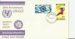 NEW ZEALAND 1971 – FDC  25 YEARS UNICEF - 10 YEARS ANTARTIC TREATY -   2  STS OF 6 -7C POSTM. WELLINGTON JUN 9 RE1071 - FDC