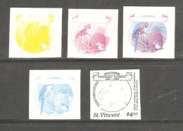 St Vincent 1988 Columbus US Bicentennial $4 Bird & Food 5 Imperf Colour Trial Plate Proofs MNH - St.Vincent (1979-...)