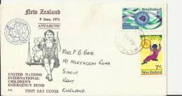 NEW ZEALAND 1971 – FDC  UNITED NATIONS INTL CHILDREN´S EMERGENCY FUND ADDR TO SIDCUP -U.KINGDOM W2  STS OF 6 (ANTARTIC T - FDC