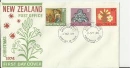 NEW ZEALAND 1974–FDC CHRISTMAS 1974 W 3 STS 3-5-10 C  POSTM WELLINGTON OCT 2 RE1088 - FDC