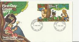 NEW ZEALAND 1977–FDC HEALTH STAMPS HELP HEALTH CAMPS  W 1 STRI OF 3 STS 2-7;2-8;2-10 C  POSTM WANGANUI AUG 3 RE1090 - FDC