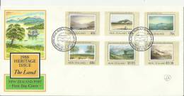 NEW ZEALAND 1988 – FDC HERITAGE ISSUE 1988 - THE LAND    W 6 STS OF 40-60-70-80 C + 1.05-1.30 $ POSTM WANGANUI OCT 5 RE1 - FDC