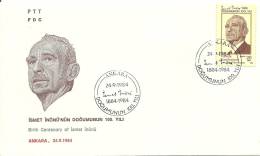 Turkey; FDC 1984 Birth Centenary Of Ismet Inonu - FDC