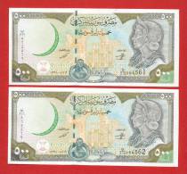 SYR 2 BANCONOTES SERIAL NUMBER X 500 POUNDS 1998,UNC - Syria