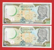 SYR 2 BANCONOTES SERIAL NUMBER X 500 POUNDS 1998,UNC - Syrië