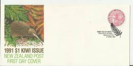 NEW ZEALAND 1991 – FDC KIWI STAMP  ISSUE  W 1 STS OF 1.00 $ POSTM WANGANUI APR 17 RE1140 - FDC