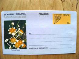 Mint Aerogramme Aerogram From Nauru Par Avion Air Mail, Tomano Flower Flora - Nauru