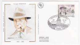 3 FDC - GEORGES SIMENON - Emission Commune Belgique / France / Suisse - Editions FDC Soie - 1990-1999