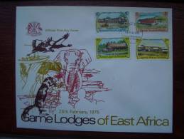 KUT 1975 EAST AFRICA GAME LODGES  Issue 4 Values To 2/50 On ILLUSTRATED OFFICIAL FDC. - Kenya, Uganda & Tanzania