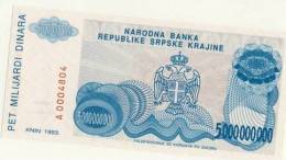 BILLET REPUBLIQUE SERBE DE  KRAJINA ( CROATIE ) #  5 000 000 000 DINARS #  1993  # NEUF - Croatia
