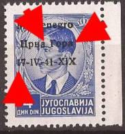 1941 X  6  MONTENEGRO CRNA GORA ITALIA OCCUPAZIONE ERROR  OVERPRINT   NEVER HINGED - Montenegro