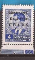 1941 X  6  MONTENEGRO CRNA GORA ITALIA OCCUPAZIONE ERROR  OVERPRINT   NEVER HINGED - Montenegro