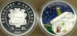 ANDORRA 5 DINERS SHIELD FRONT CHRISTMAS BON NADAL COLOURED BACK 2011 SILVER PROOF KM? READ DESCRIPTION CAREFULLY!! - Andorre