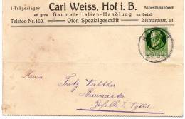 Postkarte, 1915, Hof In Bayern Nach Gefell - Autres & Non Classés