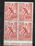 SOMALIA AFIS 1958 SPORT SPORTS CENT. 5c QUARTINA BLOCK USATA USED OBLITERE' - Somalië (AFIS)