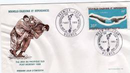 Nouvelle Calédonie: 1969 Belle Fdc 3emes Jeux Du Pacifique Sud Timbre Natation Illustration Judo - FDC