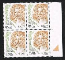 Italia 2002  €. 0,77 - La Donna Nell´Arte  Quartina Nuovi** Integri Bordo Di Foglio - Blocks & Sheetlets