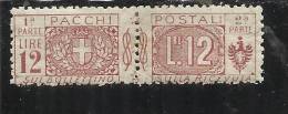 ITALY KINGDOM ITALIA REGNO PACCHI POSTALI 1914 - 1922  NODO DI SAVOIA LIRE 12  MNH - Postal Parcels