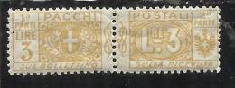 ITALY KINGDOM ITALIA REGNO PACCHI POSTALI 1914 - 1922  NODO DI SAVOIA LIRE 3  MNH - Paketmarken