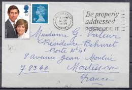 Lettre  Cachet ALDERSHOT  HANTS    Le 22 JLY 1981   Timbre LADY DAIANA Et Son Mari - Briefe U. Dokumente