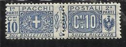 ITALY KINGDOM ITALIA REGNO PACCHI POSTALI 1914 - 1922  NODO DI SAVOIA CENTESIMI 10  MNH - Pacchi Postali