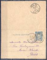 CARTE LETTRE    PARIS DEPART  Le 22 SEPT 1894 - Cartes-lettres