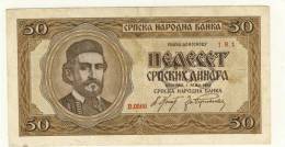 BILLET DE SERBIE # 50 DINARS  # CINQUANTE DINARS   # 1 ER MAI 1942  # - Servië