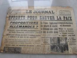 Le Journal  Edition De 5 H   Dimanche  27  Aout 1939 - French