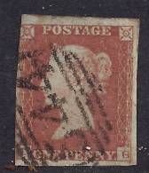 GB 1841 QV 1d Penny Red IMPERF Blued Paper (D & G )PMK 544 (K701) - Used Stamps