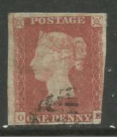 GB 1841 QV 1d Penny Red IMPERF Blued Paper (O & E) ( K543 ) - Used Stamps