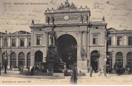 Belebte Karte  Im Bahnhof Und Escherdenkmal /  Vorgelaufene Karte 1903 - Laufen-Uhwiesen 