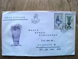 Cover Sent From Czechoslovakia To USSR Lithuania On 1985.11.23 Fdc Cancel, Art Glass Vase Museum Praha , 2 Scans - Cartas & Documentos
