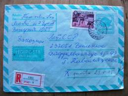 Registered Stationery Cover Sent From Hungary To Lithuania, USSR Period, 1985 Plane Avion, - Cartas & Documentos