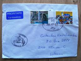 Cover Sent From Sweden To Lithuania, Special Cancels Postmuseum Stockholm 2001 - Cartas & Documentos