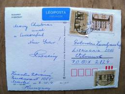Post Card Sent From Hungary To Lithuania On 2001, 4 Budapest Bridges Point Bridge, 2 Scans - Cartas & Documentos
