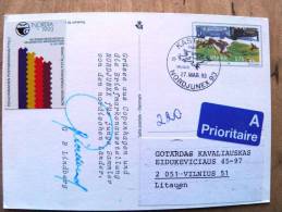 Post Card Sent From Denmark To Lithuania On 1993, Stationery Animals Rabbit Nordjunex, G B Lindberg Autograph, 2 Scans - Cartas & Documentos