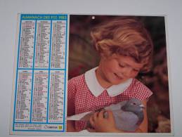 1983 CALENDRIER (double) ALMANACH DES PTT, P.T.T, OBERTHUR, CHIENNE ET SES CHIOTS, ENFANT ET PIGEON, ARDENNES 08 - Grossformat : 1981-90