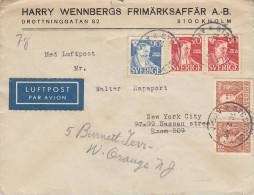 Sweden Luftpost Par Avion Label HARRY WENNBERGS FRIMÄRKSAFFÄR 1946 Cover Brief To NEW YORK United States 90 Ö Rydberg - Brieven En Documenten