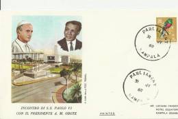 UGANDA 1969 - FDC VISIT OF POPE PAUL VI - MEETING WITH PRESIDENT A.M. OBOTE W 1 STAMP OF 20 C - BIRD POSTM PARLIAMENT KA - Uganda (1962-...)