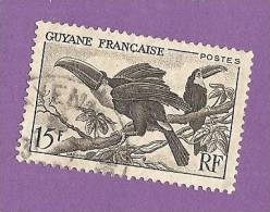 COLONIES FRANCAISES GUYANE TIMBRE N° 214 OBLITERE OISEAU PERROQUET ARA - Andere & Zonder Classificatie