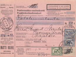 Finland Postförskotts-Adresskort Packet Freight Bill Card MATTI ROINE HELSINKI Helsingfors 1927 To SUOMUSJÄRVI (2 Scans) - Cartas & Documentos