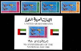 (001+42) UAE / Emirates / Emirats Unies / VAE  1980 National Day / Air Force / Planes  ** / Mnh  Michel 103-06 + BL 2 - Emirati Arabi Uniti