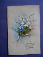 Carte Double   Rhodoïd    "Bonne Fête Maman" .Fleurs, Muguet, Myosotis. - Fête Des Mères