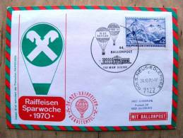 44. Ballonpost Cover From Austria 1970 Cancel Balloon Wien Mountains Gols.neusiedlersee - Cartas & Documentos