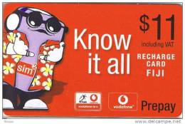 Fiji, $11, Vodafone Recharge Card With SIM Cartoon, 2 Scans. - Fidji